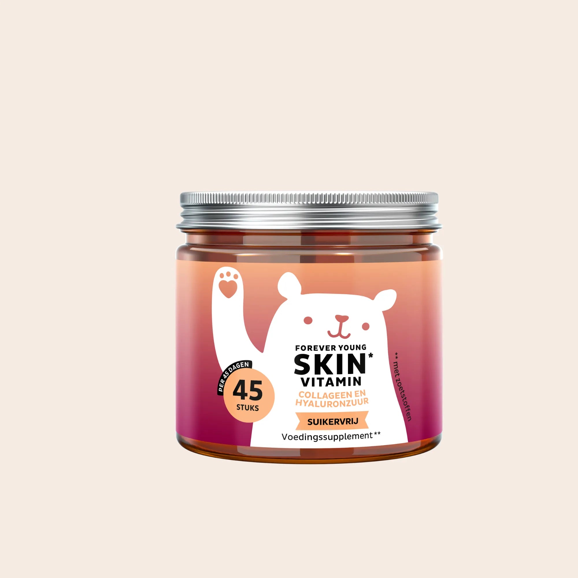 Forever Young Skin Vitamin potje met collageen en hyaluronzuur, suikervrije gummies voor dagelijkse ondersteuning van de huid, nieuw in het assortiment l Bears with Benefits.