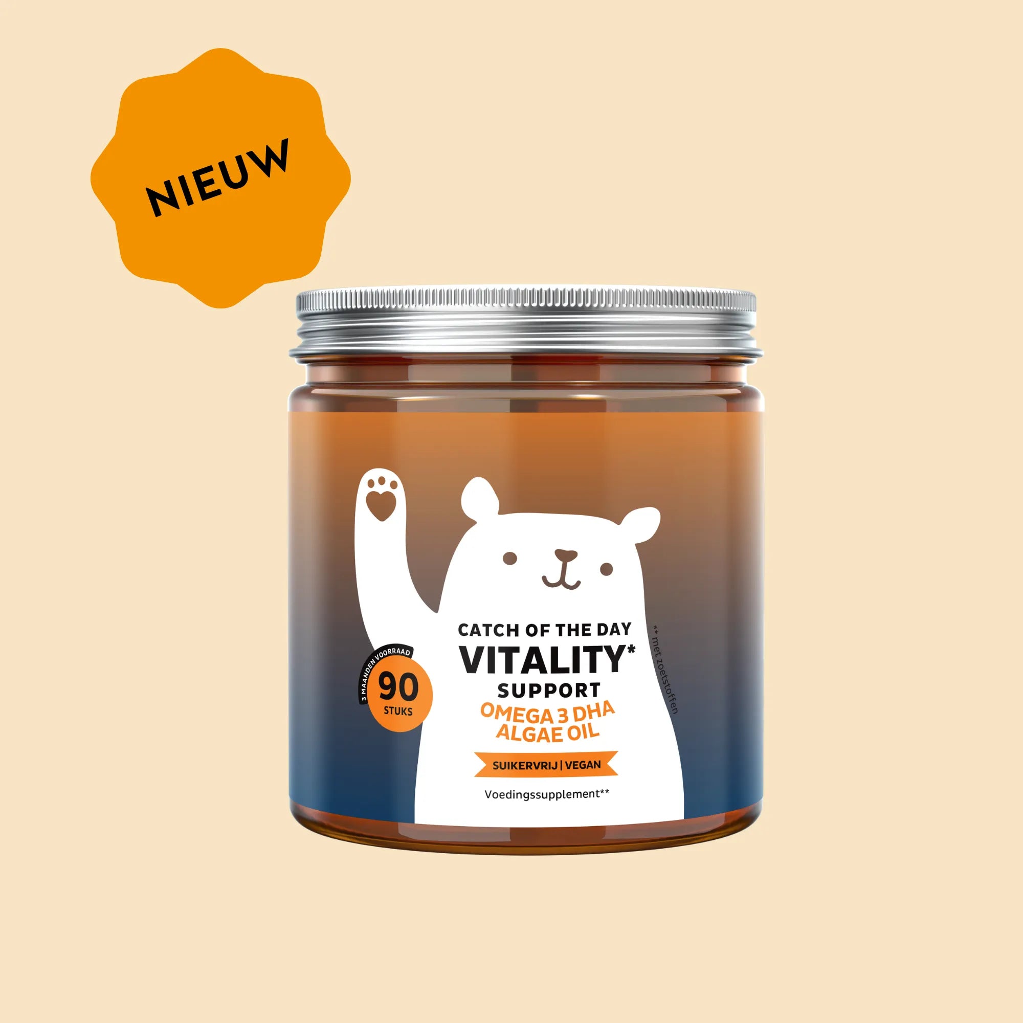 Afbeelding van het potje met 90 stuks Catch Of The Day Vitality Support vitamine gummies (omega3 vitamin) van Bears with Benefits, ontwikkeld ter ondersteuning van energie en immuunsysteem