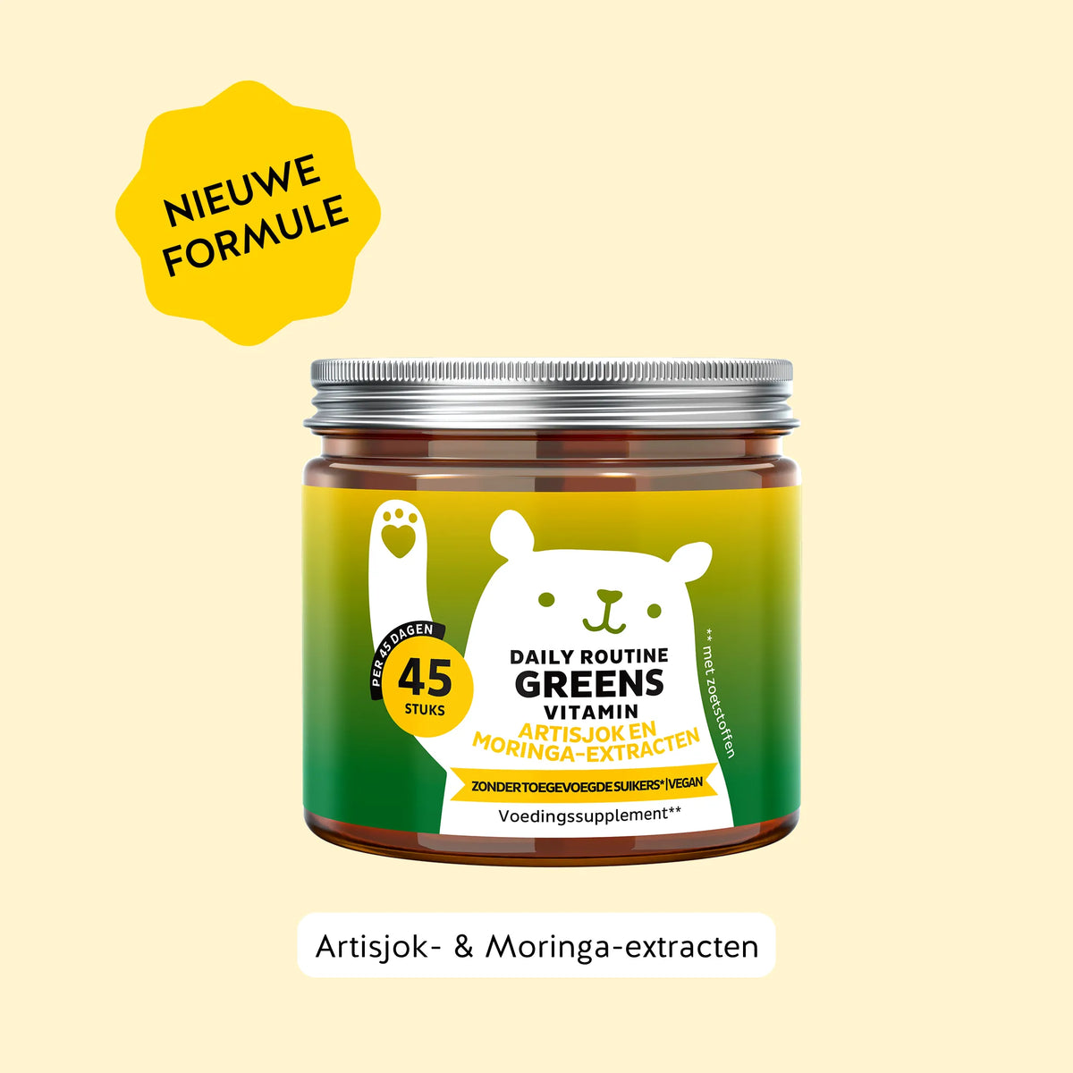 Bears with Benefits DAILY ROUTINE GREENS VITAMIN – vegan gummies zonder toegevoegde suikers met 8 plantenextracten, vitaminen en mineralen voor energie, weerstand en concentratie, 45 gummies met natuurlijke bosbes- en frambozensmaak