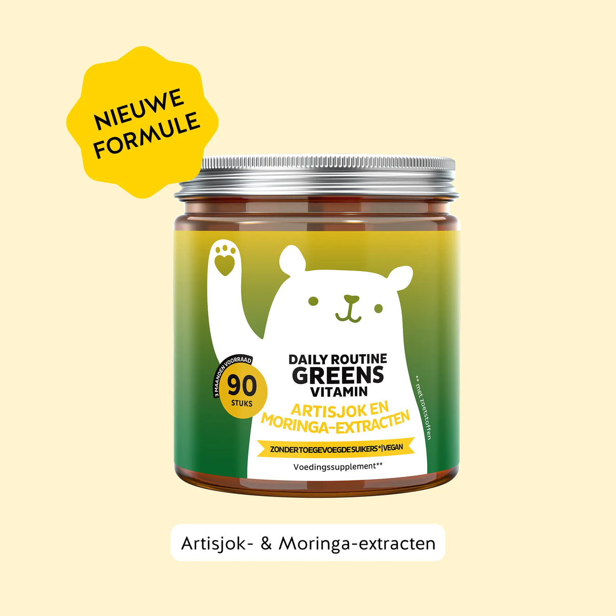 Bears with Benefits DAILY ROUTINE GREENS VITAMIN – vegan gummies zonder toegevoegde suikers met 8 plantenextracten, vitaminen en mineralen voor energie, weerstand en concentratie, 90 gummies met natuurlijke bosbes- en frambozensmaak