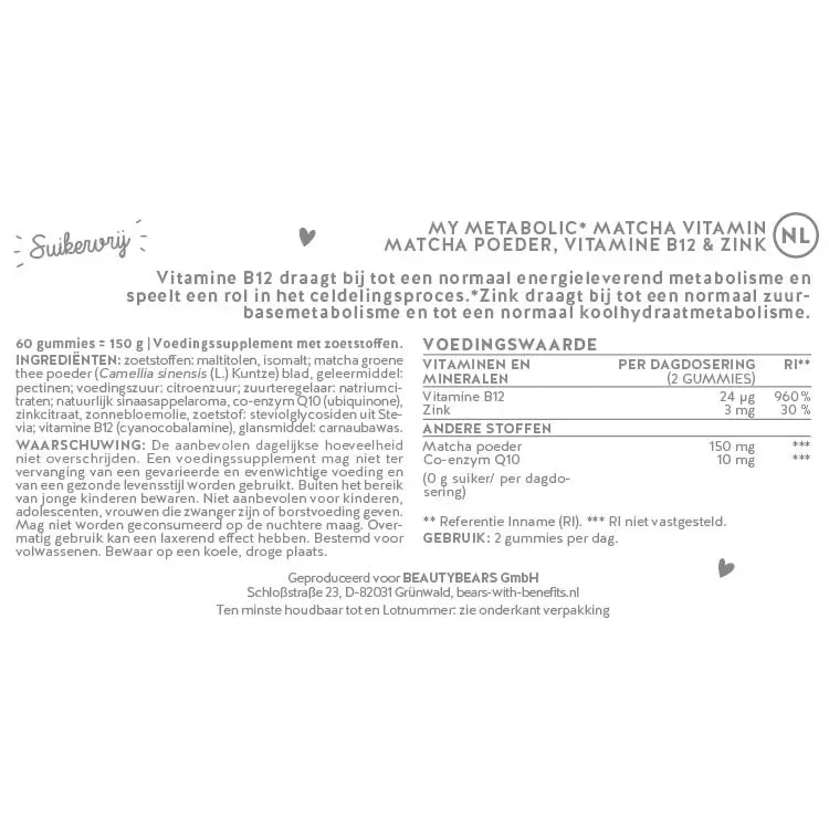 Ingrediënten van My Metabolic Matcha met Matcha voor vet verbanden.