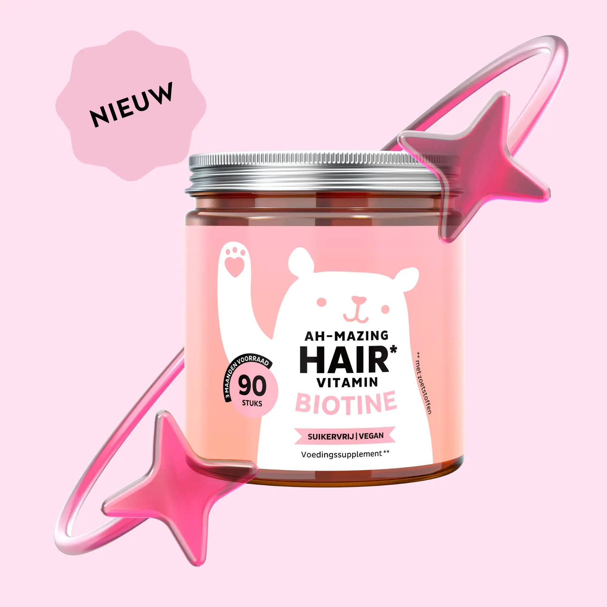 Ah-mazing Hair Vitamin Biotine potje met 90 gummies, een suikervrije en vegan formule voor langdurige dagelijkse ondersteuning van haar, huid en nagels l Bears with Benefits