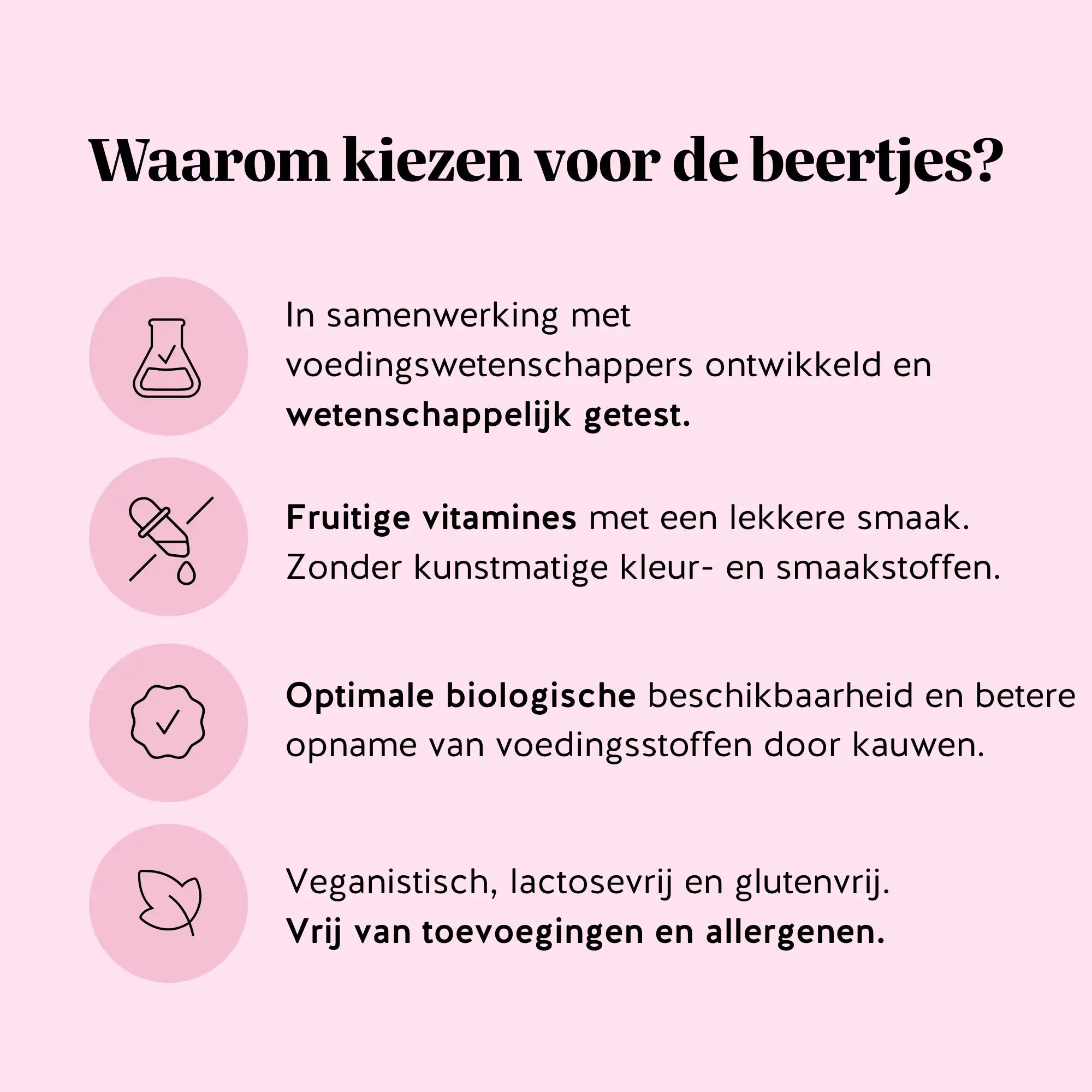 Overzicht van de voordelen van Ah-mazing Hair Vitamin Biotine gummies: wetenschappelijk getest, fruitige vitamines, optimale biologische beschikbaarheid en een vegan formule zonder toevoegingen l Bears with Benefits.