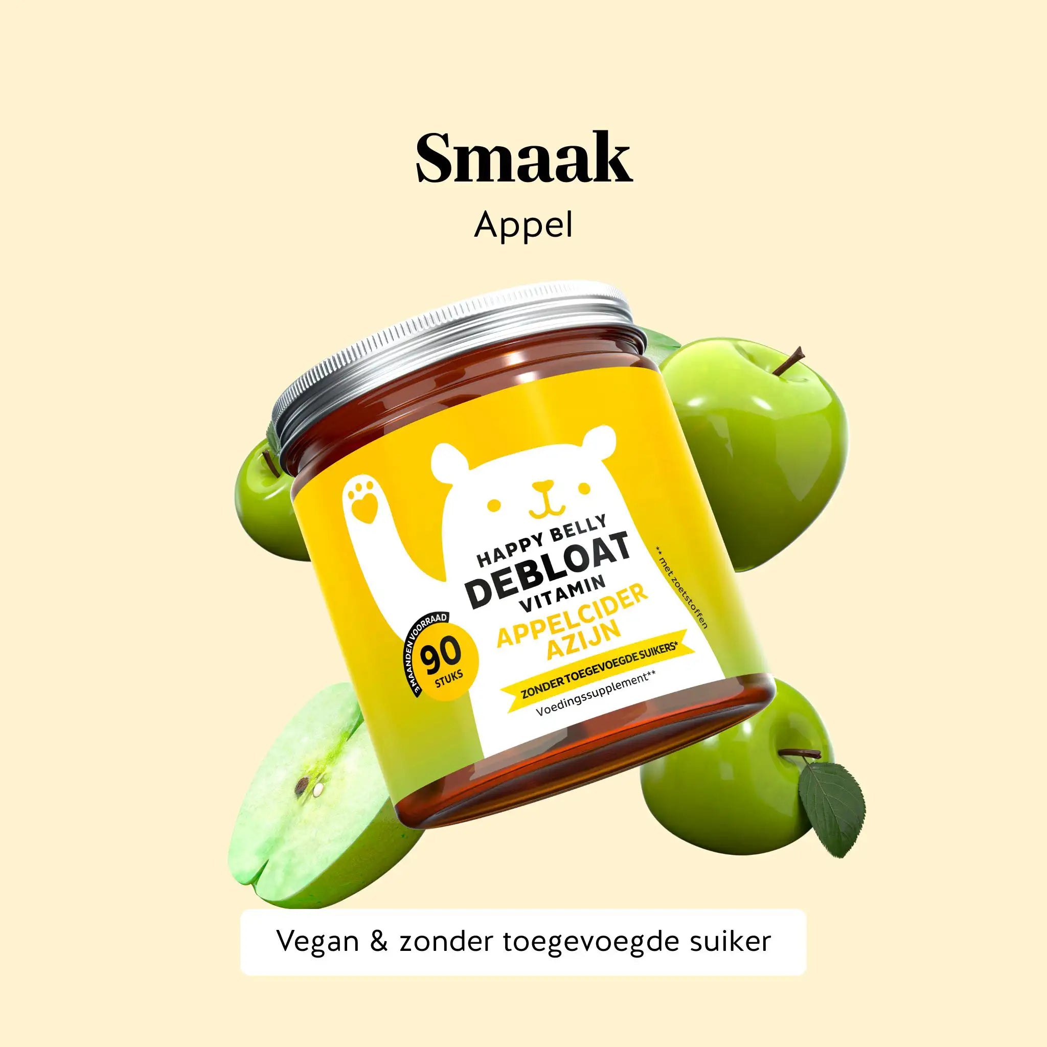 Potje Happy Belly Debloat Vitamin met appelciderazijn, 45 gummies – smaak appel, vegan & zonder toegevoegde suikers | Bears with Benefits