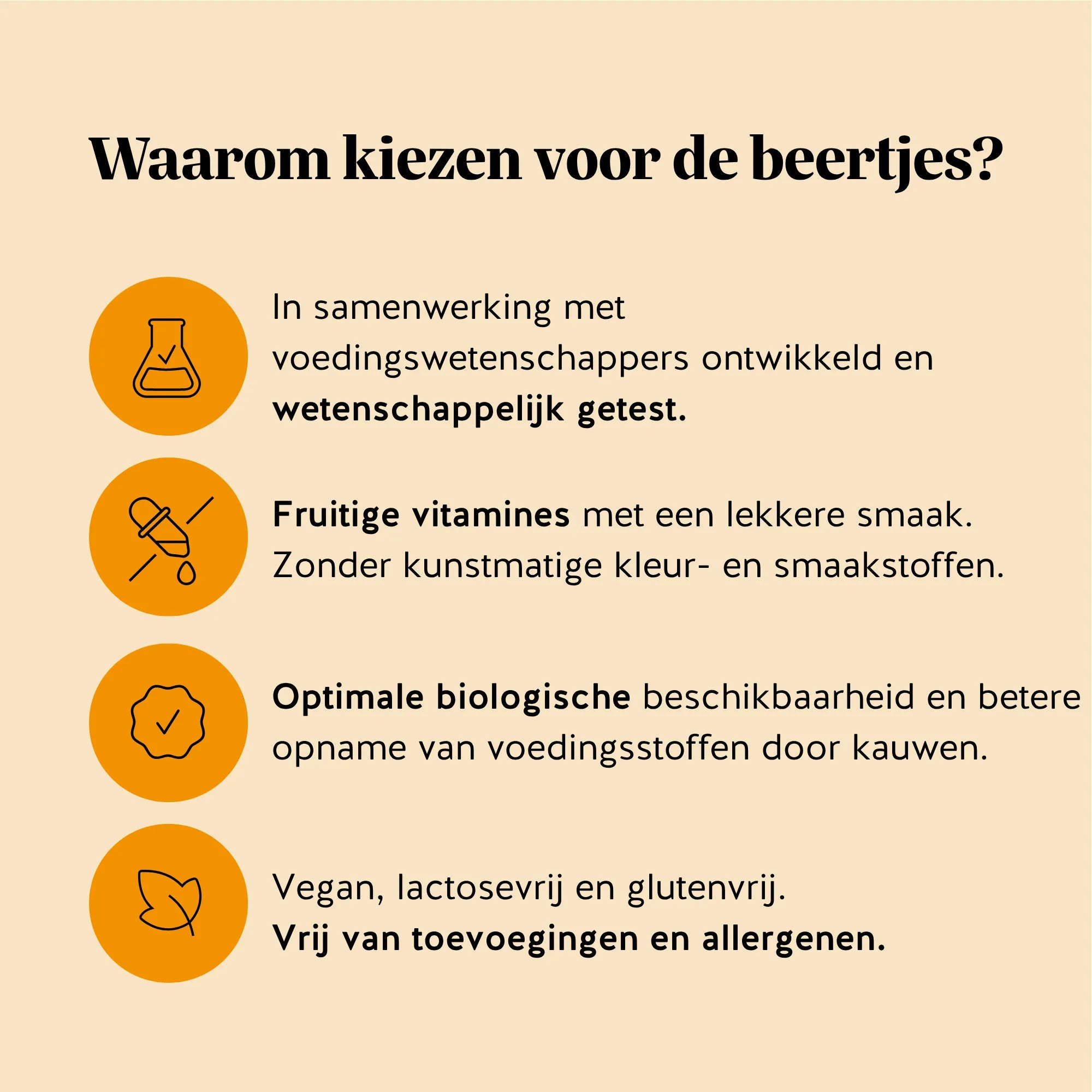 Redenen om te kiezen voor de vegan gummies Bye Bye Sniff! Relief* Complex van Bears with Benefits, ontwikkeld met wetenschappelijk geselecteerde ingrediënten en zonder kunstmatige kleur- en smaakstoffen.