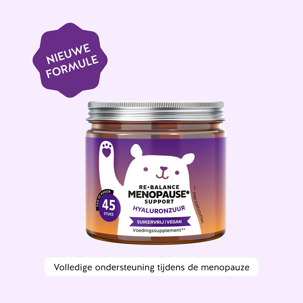 Bears with Benefits Re-Balance Menopause Support – vegan gummies met hyaluronzuur voor ondersteuning tijdens de menopauze, met vitamines C, B6, B12, D, E, biotine, selenium en zink, 45 stuks, suikervrij en nieuwe formule