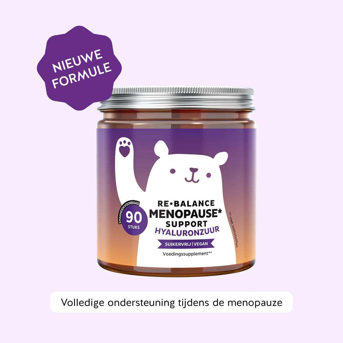 Bears with Benefits Re-Balance Menopause Support – vegan gummies met hyaluronzuur voor ondersteuning tijdens de menopauze, met vitamines C, B6, B12, D, E, biotine, selenium en zink, 90 stuks, 3 maanden voorraad, suikervrij en nieuwe formule