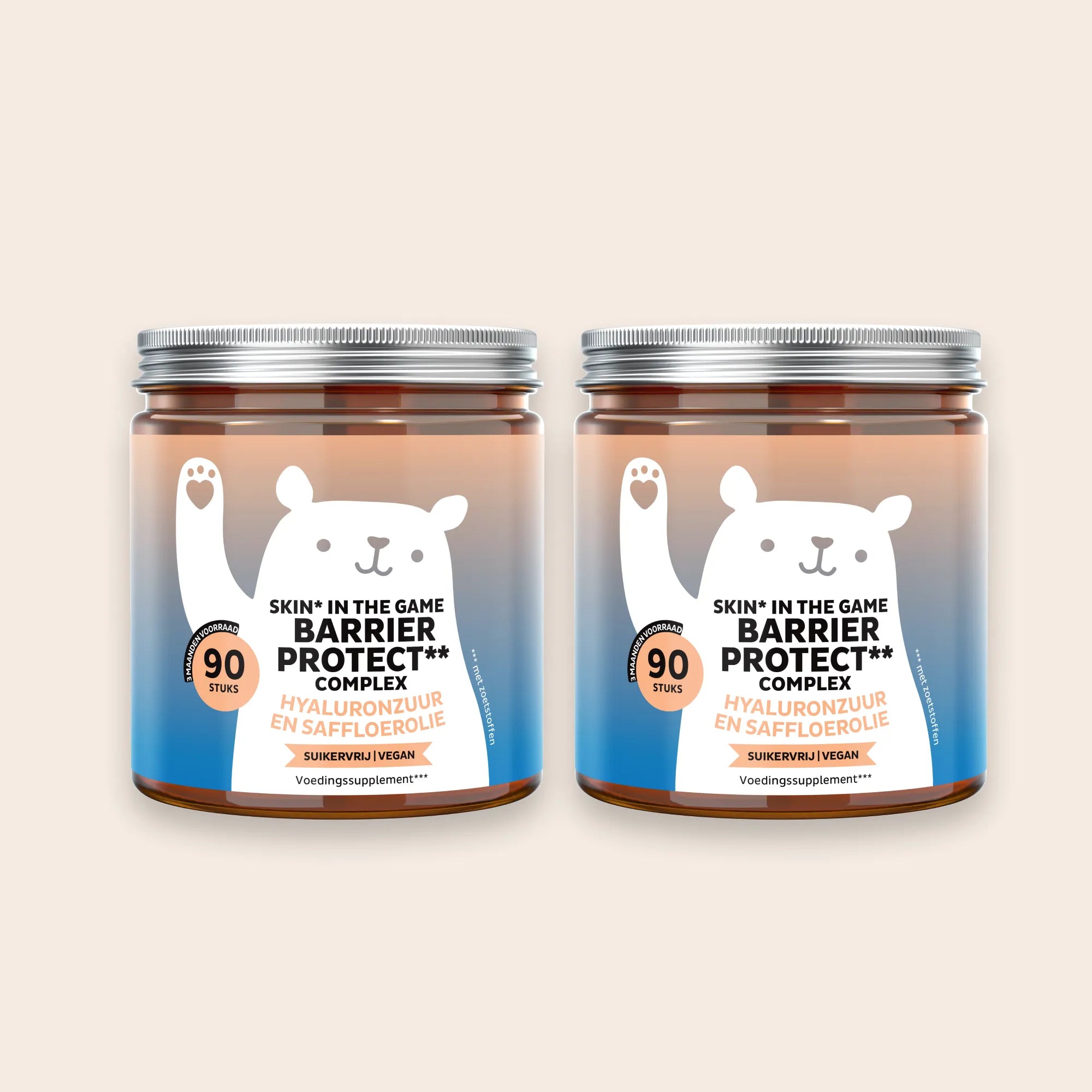 Bears with Benefits Skin* in the Game Barrier Protect** Complex – Suikervrije hyaluronzuur gummies voor huidverzorging, 20 mg hyaluronzuur en 20 mg saffloerolie per gummy, 2 x 90 stuks, vegan, met zoetstoffen