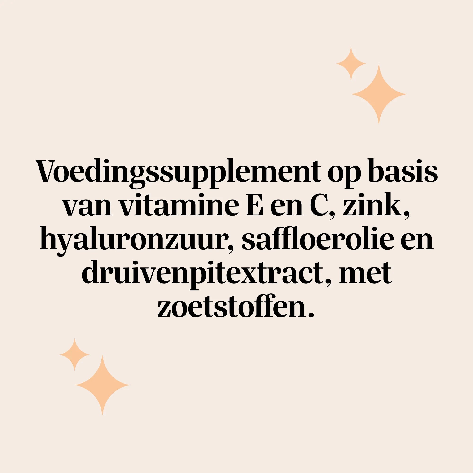 Bears with Benefits Skin* in the Game Barrier Protect** Complex – Tekstafbeelding over een voedingssupplement op basis van vitamine E en C, zink, hyaluronzuur, saffloerolie en druivenpitextract, met zoetstoffen