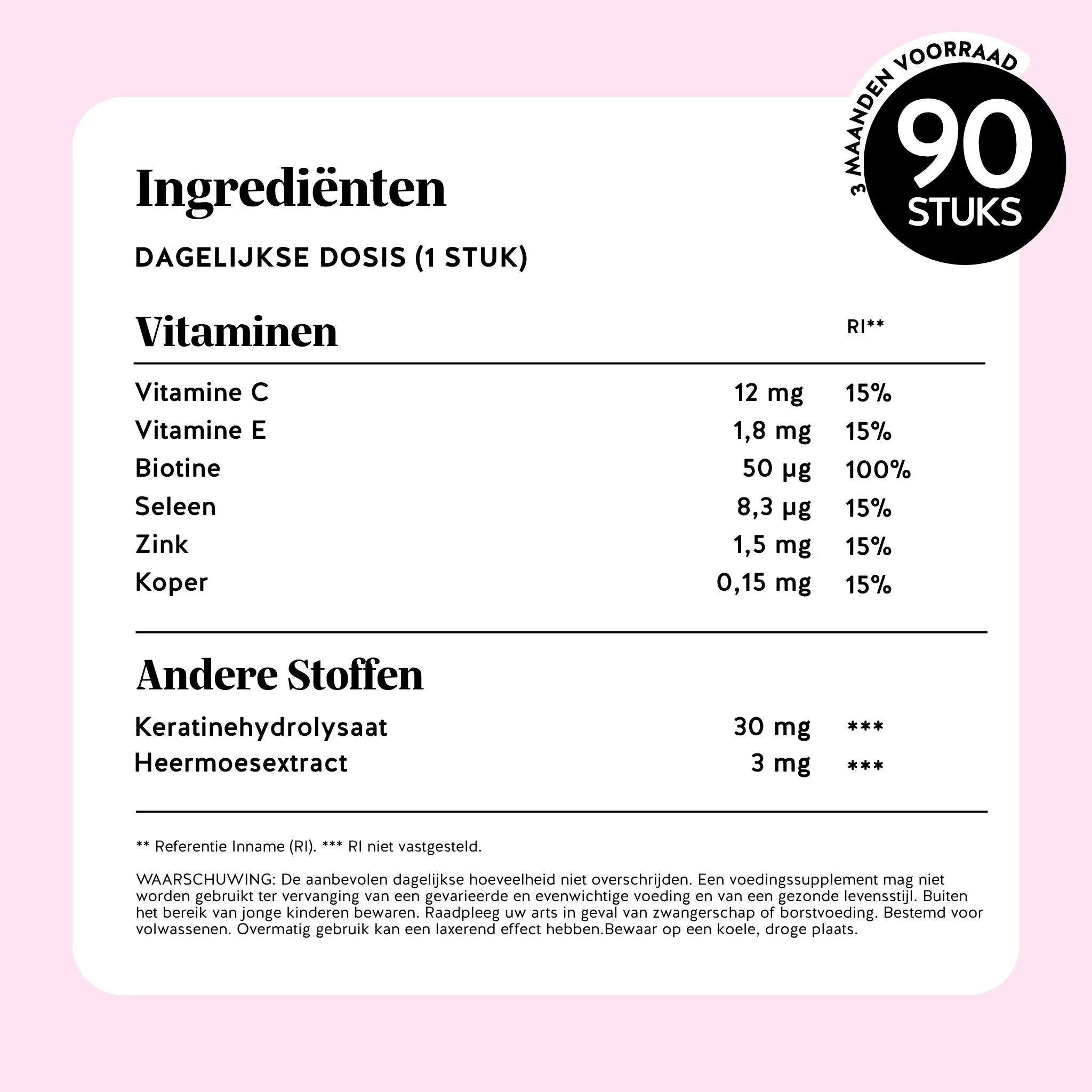 Ingrediëntenlijst Bears with Benefits Nail & Hair Keratine voor 90 dagen – vitamines C, E, biotine, seleen, zink, koper, keratinehydrolysaat en heermoesextract | Bears with Benefits