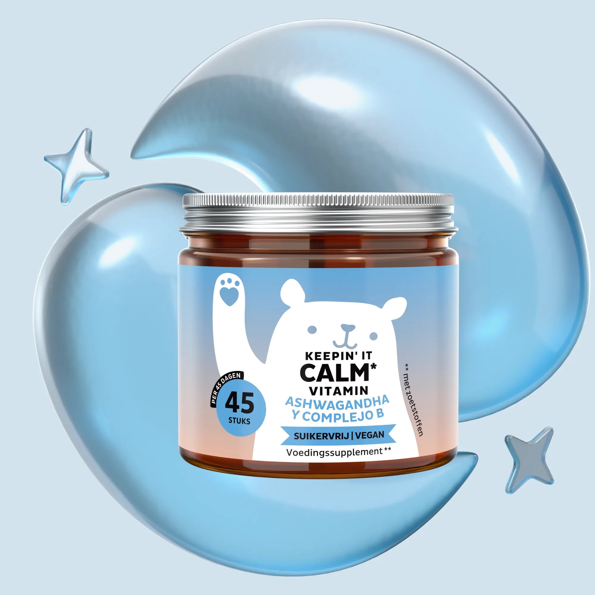Bears with Benefits Keepin' It Calm Vitamin – ashwagandha gummies voor ontspanning en dagelijkse balans, 85 mg ashwagandha-extract per gummy, 45 stuks, suikervrij en vegan