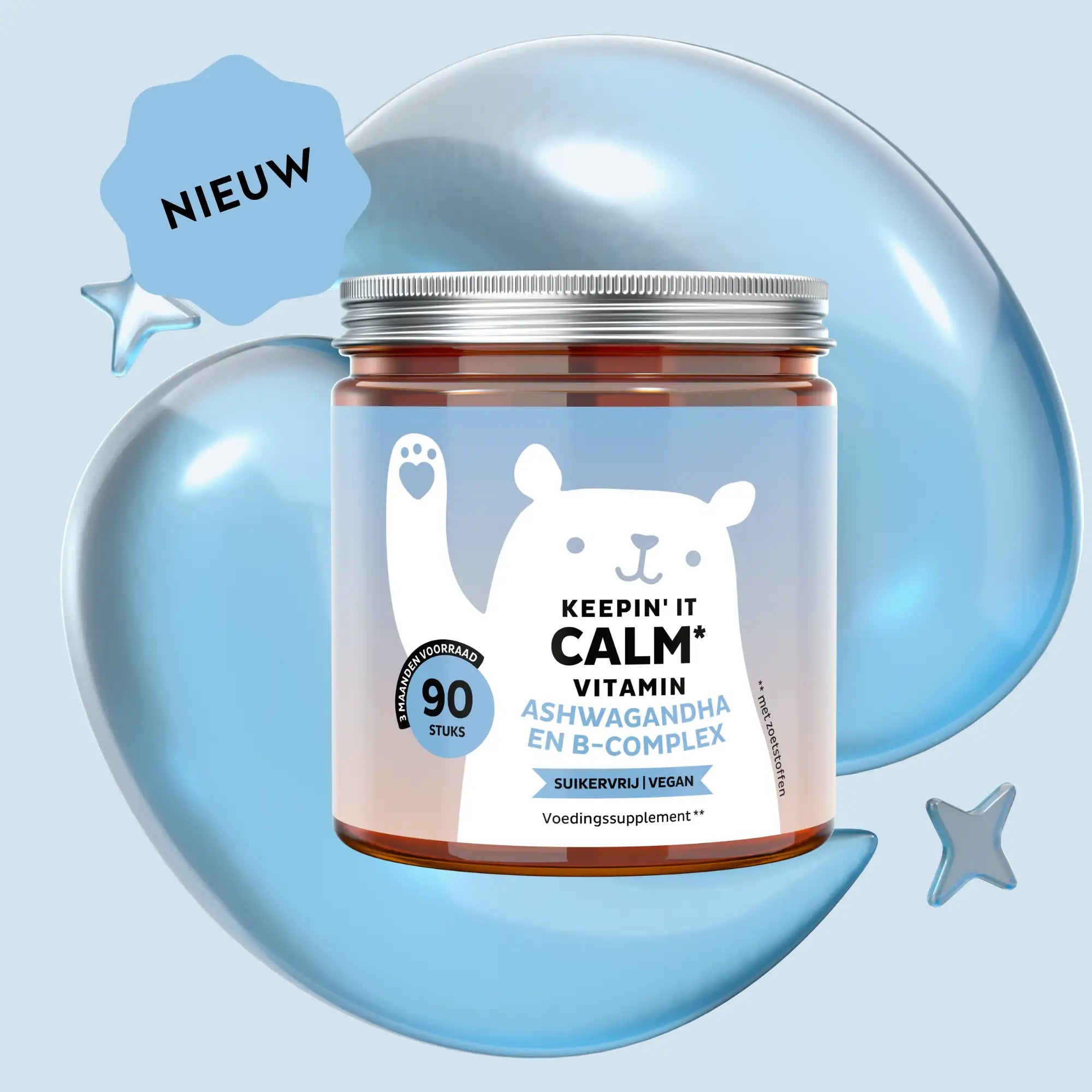 Bears with Benefits Keepin' It Calm Vitamin – ashwagandha gummies voor ontspanning en dagelijkse balans, 85 mg ashwagandha-extract per gummy, 90 stuks, suikervrij en vegan