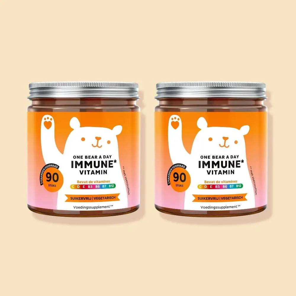 Potje Immune Vitamin One Bear a Day – 2 x 90 gummies (180 dagen) met propolisextract en multivitaminen – suikervrij en vegetarisch l Bears with Benefits