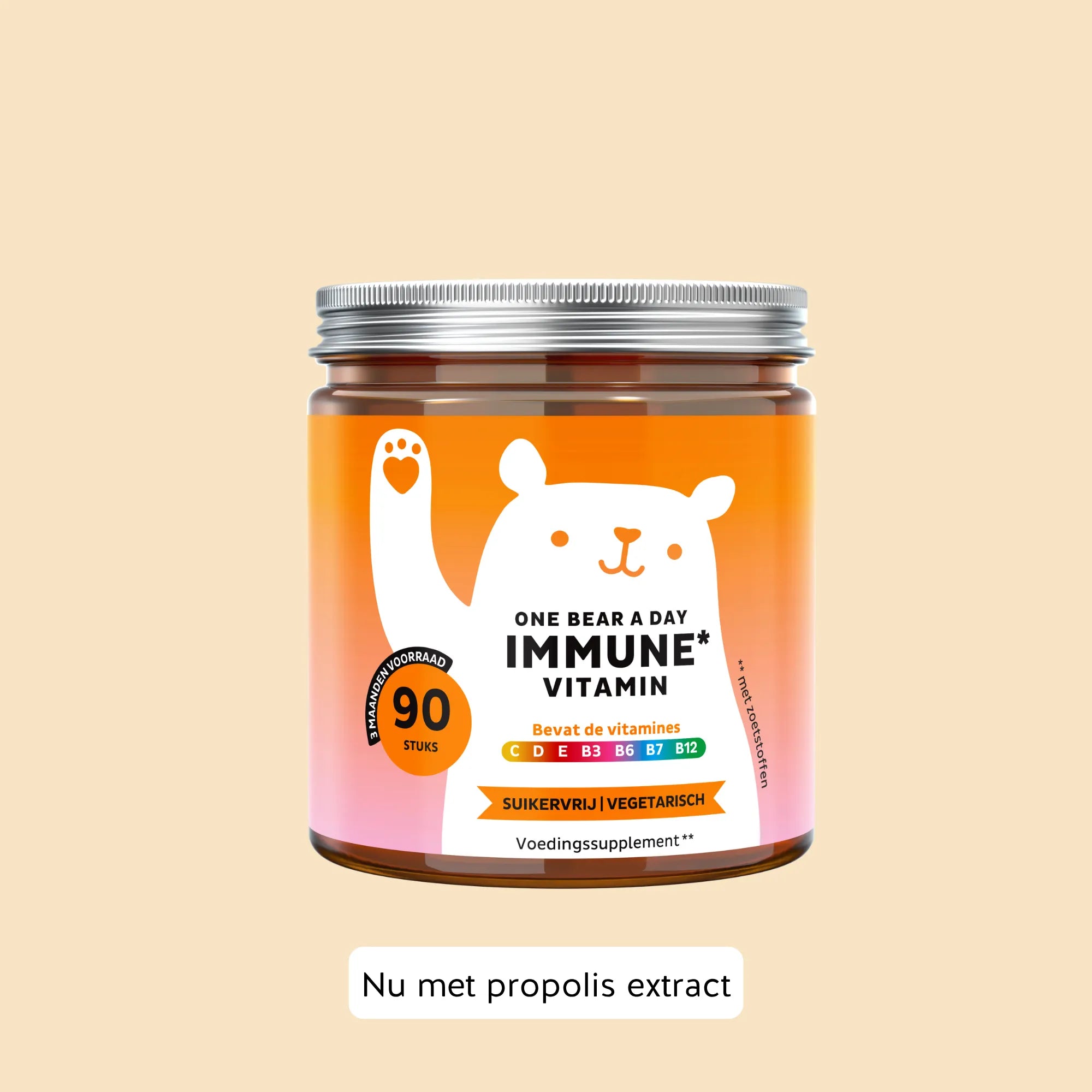 Potje Immune Vitamin One Bear a Day - 90 gummies met propolisextract en multivitaminen - suikervrij en vegetarisch l Bears with Benefits