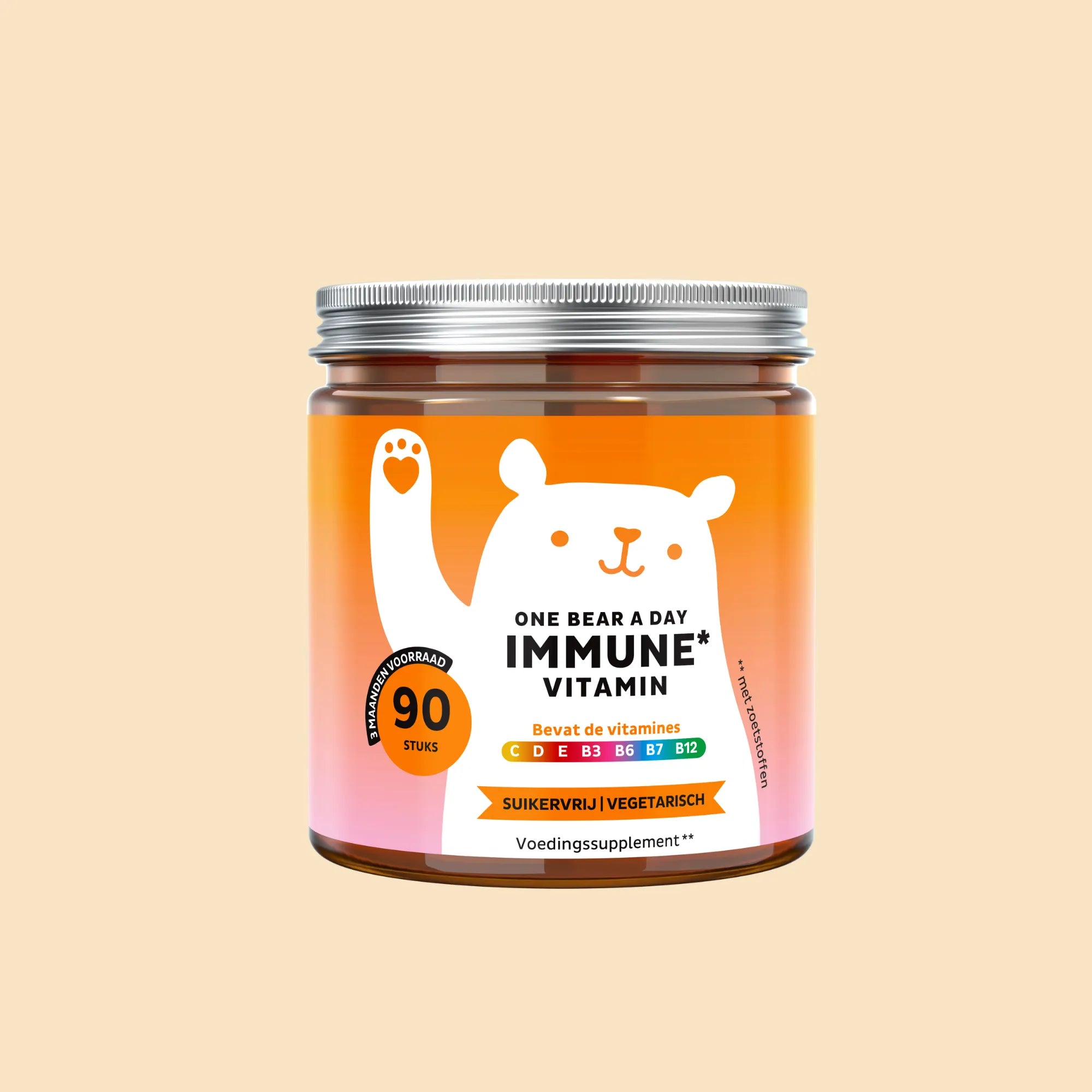 Bears with Benefits One Bear a Day Immune* Vitamin – suikervrije vegetarische vitamine gummies voor dagelijkse immuunsysteem ondersteuning, vitamine C 20 mg, vitamine D 5 µg, vitamine B6 0,70 mg, vitamine B12 1,3 µg en propolis extract 10 mg, 90 stuks, 3 maanden voorraad en nu met propolis extract