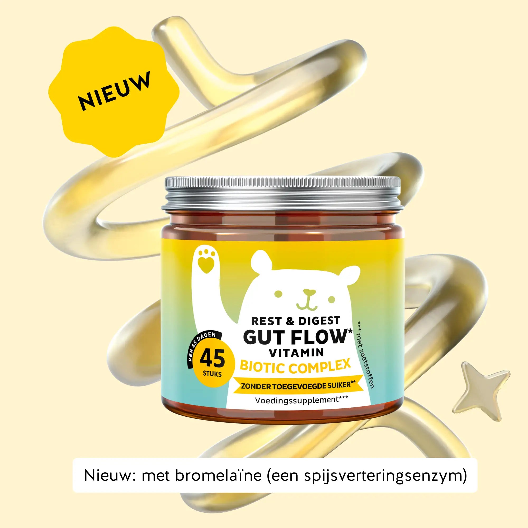 Rest & Digest Gut Flow Vitamin gummies met sinaasappelsmaak, suikervrij en vegan, voor een aangename dagelijkse inname l Bears with Benefits.