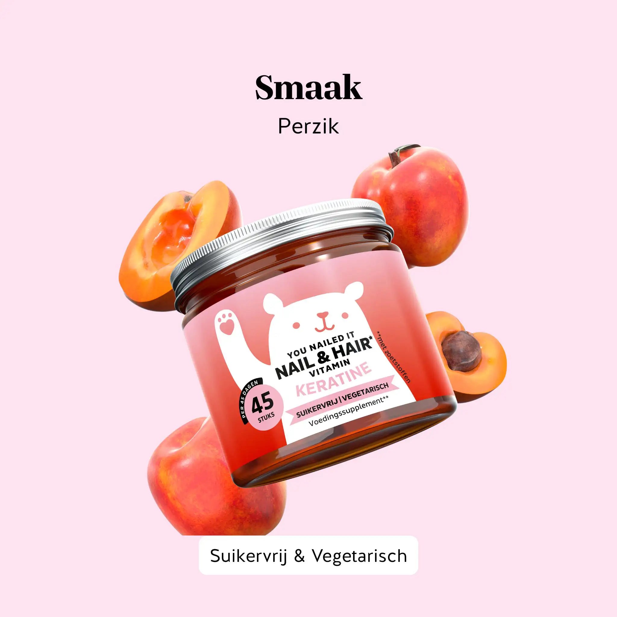 Bears with Benefits Nail & Hair Keratine gummies met perziksmaak – potje van 45 stuks, suikervrij en vegetarisch | Bears with Benefits