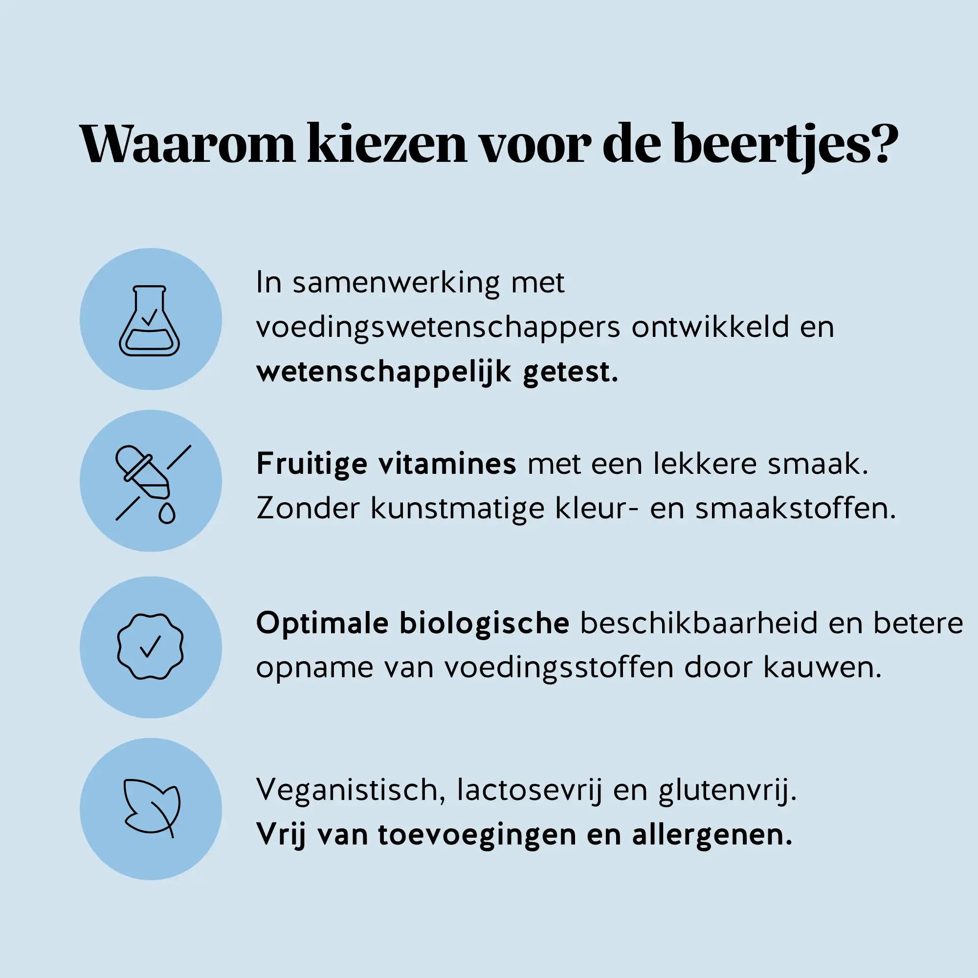 Uitleg waarom kiezen voor Wake-Up Call Energy gummies: ontwikkeld met voedingswetenschappers, fruitige smaak, optimale opname en volledig vegan l Bears with Benefits.