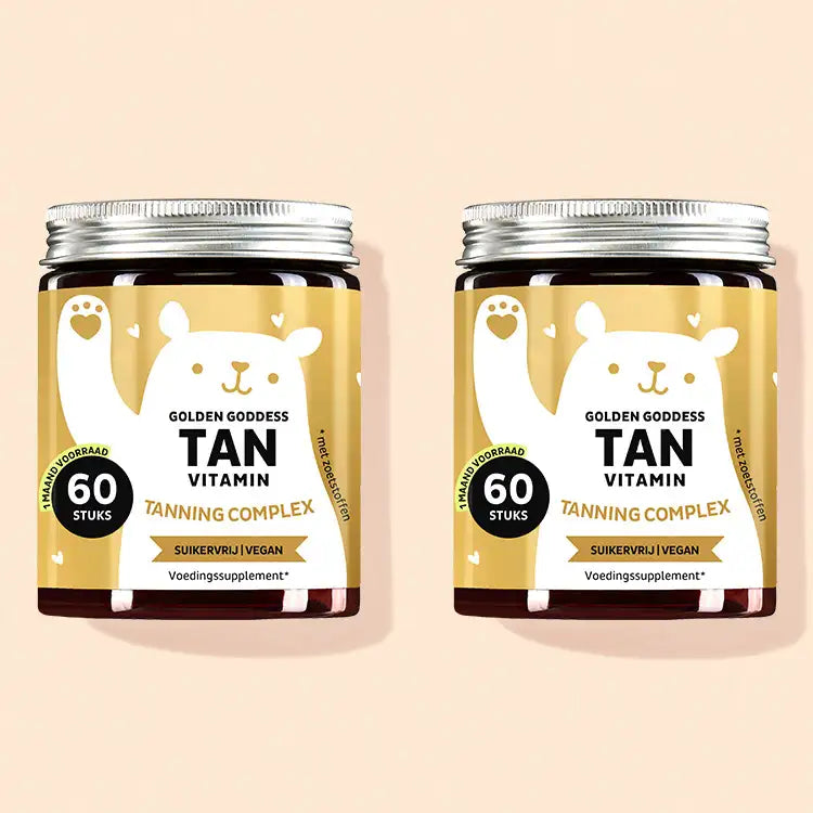 De Golden Goddess Tan Vitamins with Beta Carotene van Bears with Benefits als kuur voor 2 maanden.