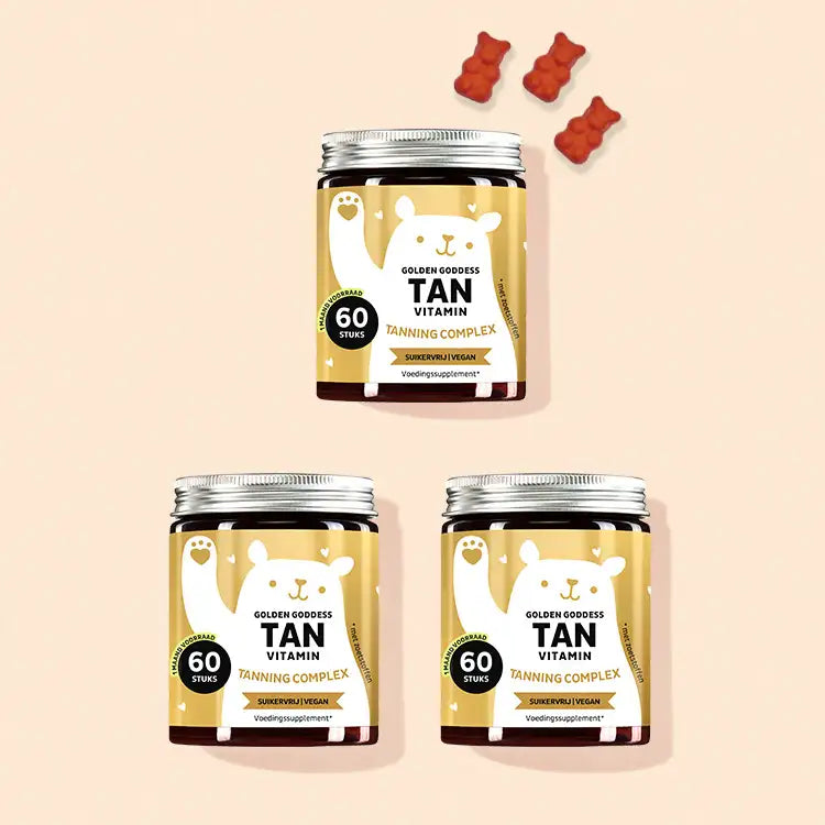 De Golden Goddess Tan Vitamins with Beta Carotene van Bears with Benefits als kuur voor 3 maanden.