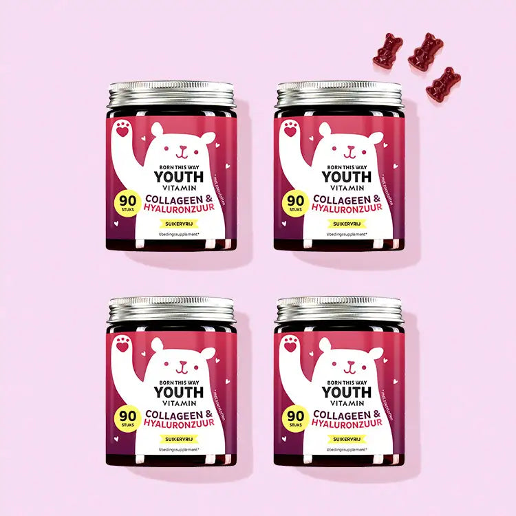 4 Maanden kuur van de Born this Way Youth Vitamin met Collageen en Hyaluron van Bears with Benefits.