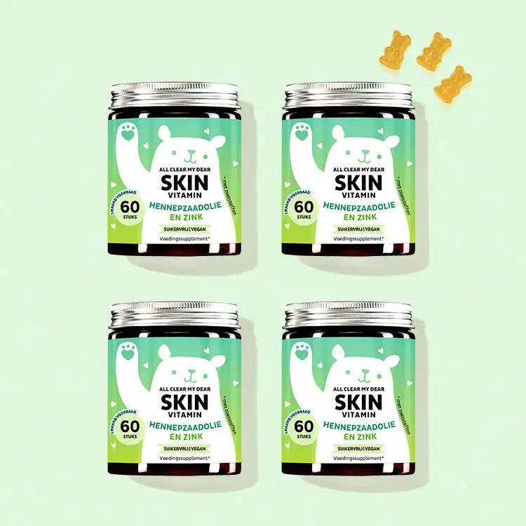 4 Maanden Kuur van All Clear my Dear Skin Bears met Hennepzaadolie en Zink door Bears with Benefits.
