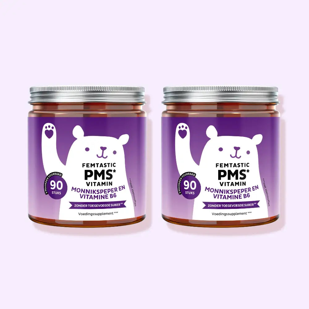 Femtastic PMS 2 potjes met 90 stuks – 180 daagen - suikervrije, vegan gummies met monnikspeper en vitamine B6 | Bears with Benefits