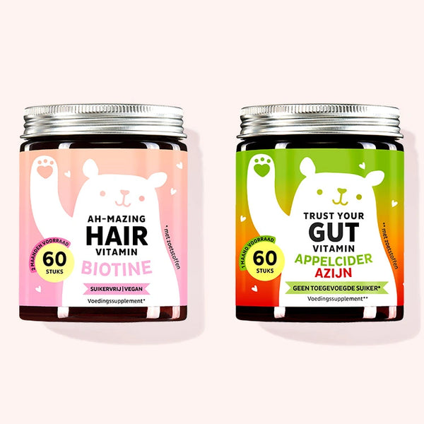 Set van 2 "Tangy Beauty Duo" bestaande uit de Ah-mazing Hair Vitamins with Biotin en de Trust Your Gut Vitamins with Apple Cider Vinegar van Bears with Benefits.