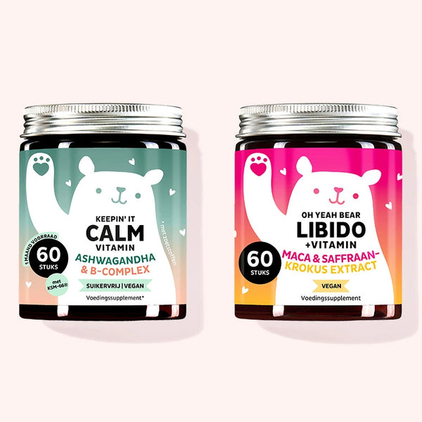 Set van 2 'PPassie & Power - Libido Booster' met Keepin'It Calm met Ashwagandha en Oh Yeah Bear Libido met Maca-extract van Bears with Benefits.