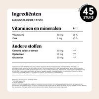 Bears with Benefits Skincredible K-Beauty Complex – Volledige ingrediëntenlijst en voedingswaarden per dagdosering, gummies met mangosmaak.