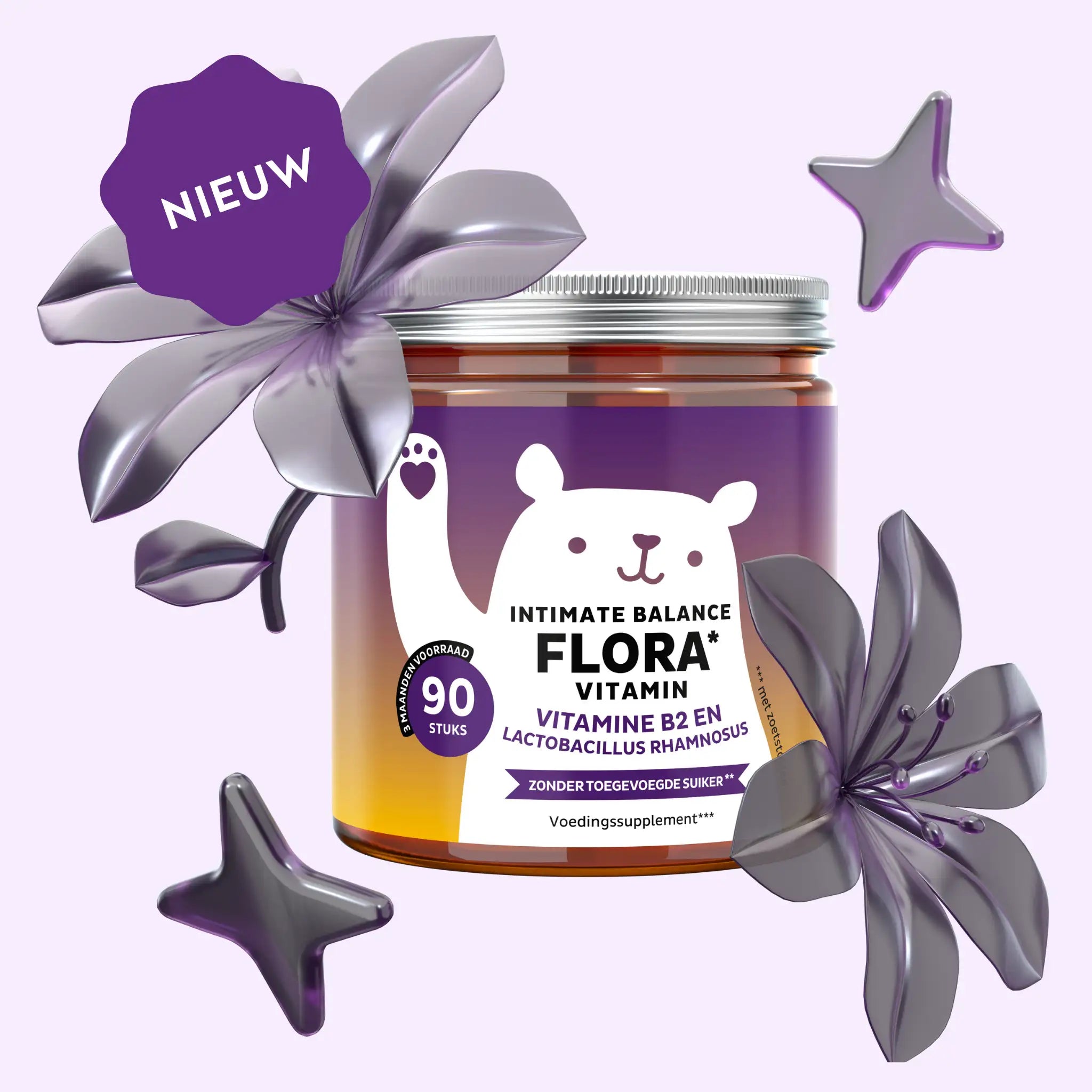 Intimate Balance Flora potje met 90 stuks – suikervrije, vegan gummies met vitamine B2 en Lactobacillus Rhamnosus | Bears with Benefits