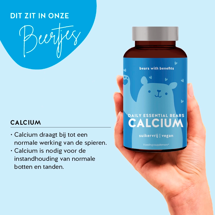Deze afbeelding toont de ingrediënten van het product Daily Essential Bears with Calcium van Bears with Benefits.