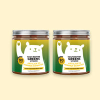 Bears with Benefits DAILY ROUTINE GREENS VITAMIN – voordeelverpakking van 180 gummies (2 × 90), vegan gummies zonder toegevoegde suikers met 8 plantenextracten, vitaminen en mineralen voor je dagelijkse routine, natuurlijke bosbes- en frambozensmaak
