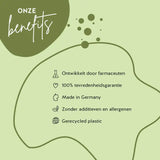 Het product Gerstegras - Eet je super Greens van Bears with Benefits is ontwikkeld in samenwerking met farmaceuten, heeft een hoge biologische beschikbaarheid en is gluten- en lactosevrij. De verpakking is gemaakt van gerecycled PET en er is een 100% tevredenheidsgarantie.