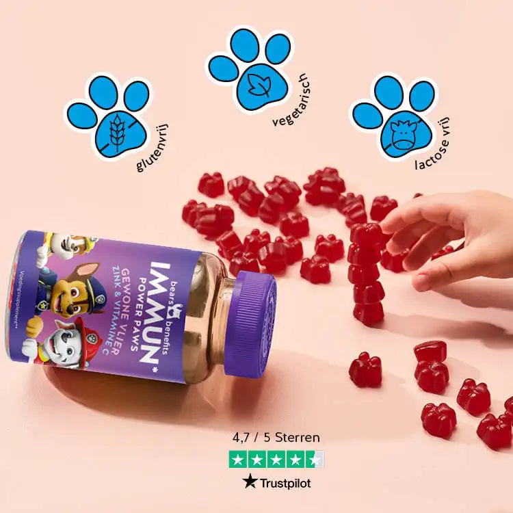 Hier zijn de voordelen van Immune Power Paws Bears met Zink en Vitamine C van Bears with Benefits. Glutenvrij, vegetarisch en lactosevrij.