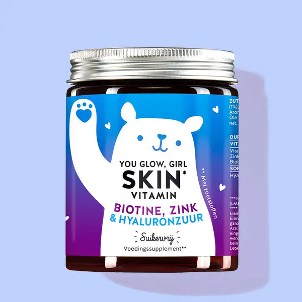 Deze foto toont een blikje van het product You Glow, Girl Skin with Biotin, Zinc and Hyaluron van Bears with Benefits.