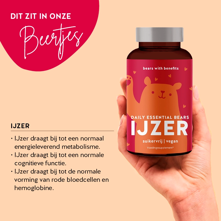 Deze afbeelding toont de ingrediënten van het product Daily Essential Bears with Ijzer van Bears with Benefits.
