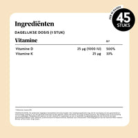 Bears with Benefits Hey Sunshine Sun Vitamin – ingrediëntenlabel per dagelijkse dosis 1 stuk, met vitamine D 25 µg 1000 IU en vitamine K 25 µg, 45 stuks