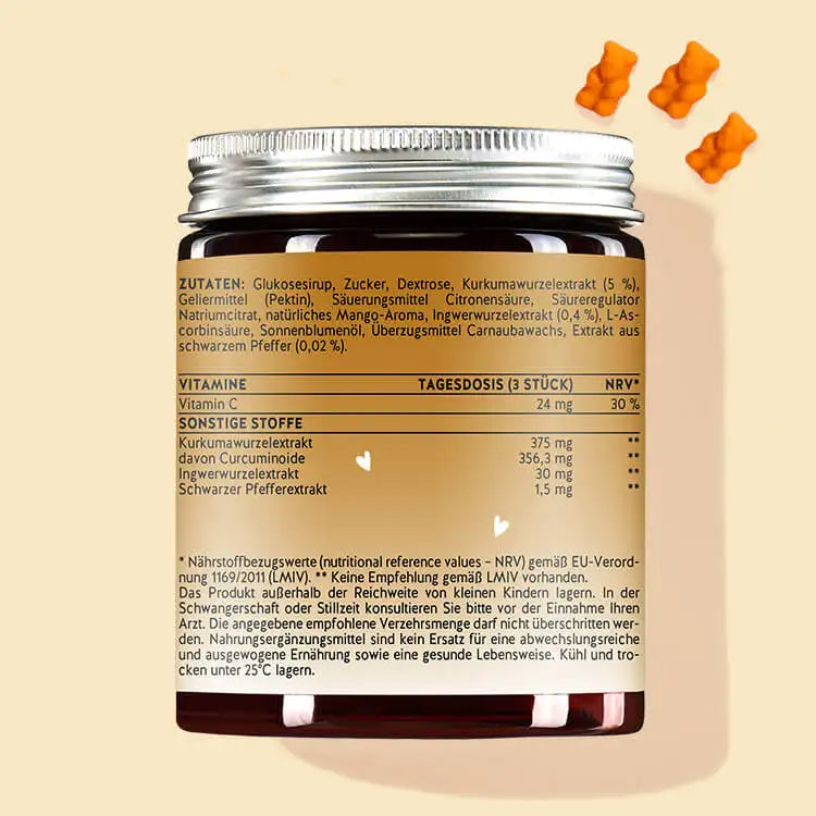 Achterkant van het product Spicy Girl met kurkuma en gember van Bears with Benefits.