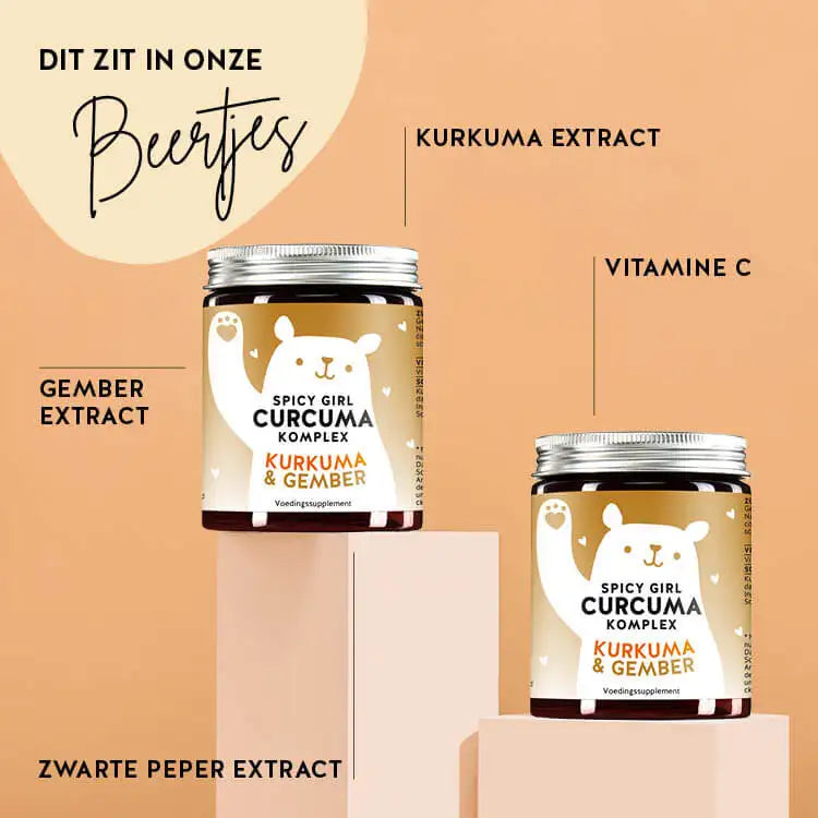 Deze ingrediënten en voedingsstoffen zitten in de Spicy Girl van Bears with Benefits: kurkuma wortel extract, vitamine C, gember en zwarte peper.