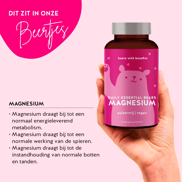 Deze afbeelding toont de ingrediënten van het product Daily Essential Bears with Magnesium van Bears with Benefits.