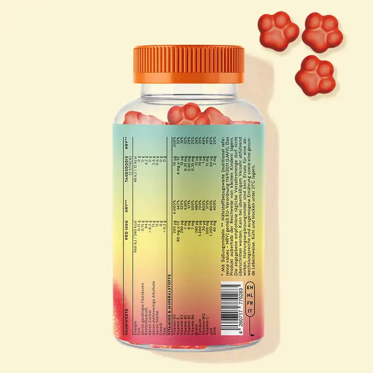 De achterkant van de Paw Patrol multivitamine voor kinderen van Bears with Benefits