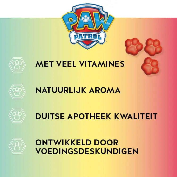 Dit zijn de voordelen van de Paw Patrol multivitamine voor kinderen van Bears with Benefits: met veel vitamines, natuurlijke smaak, ontwikkeld in samenwerking met apothekers en voedingsdeskundigen