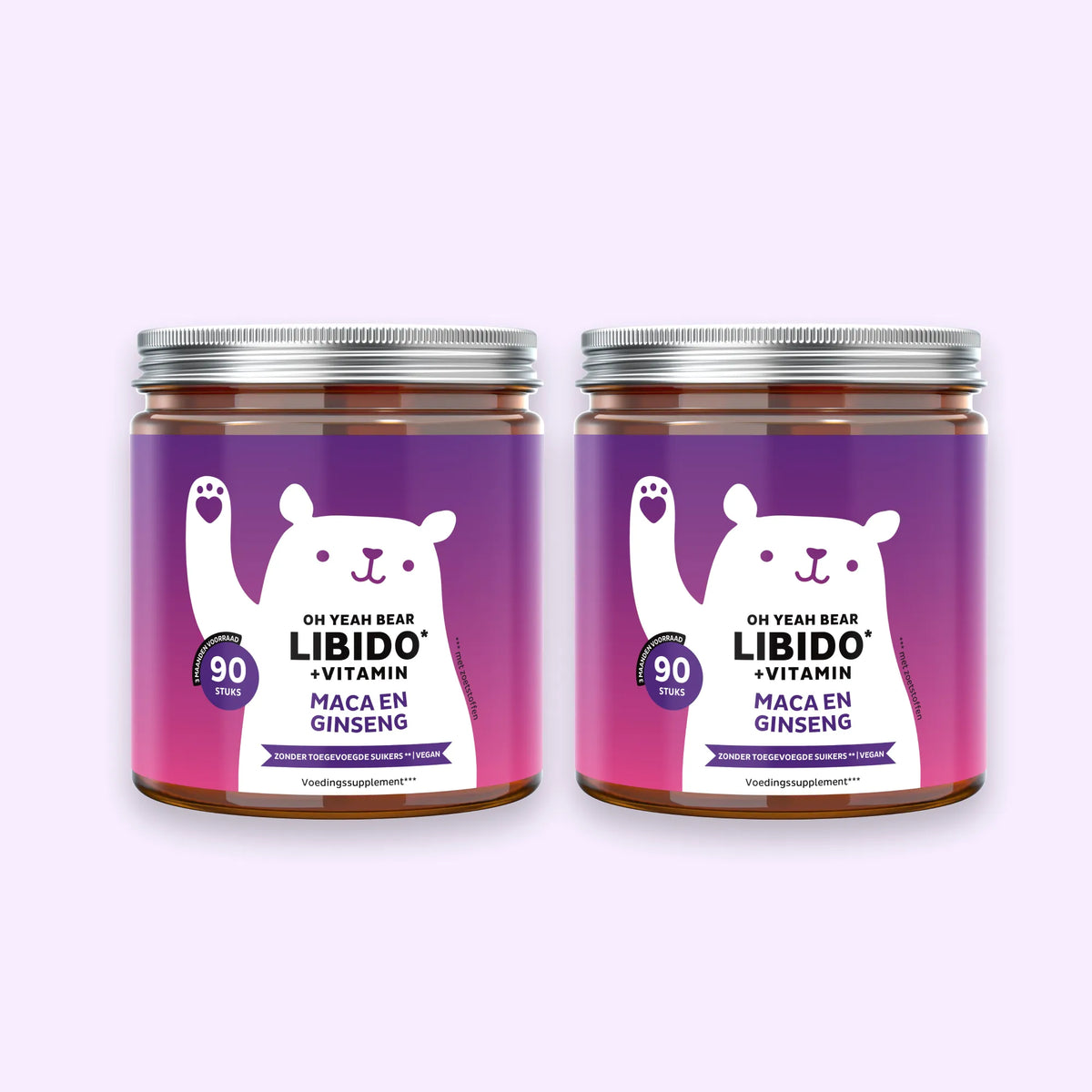 Bears with Benefits Oh Yeah Bear Libido – Voordeelpakket met 2 potten van 90 vegan gummies met zink, maca en ginseng.