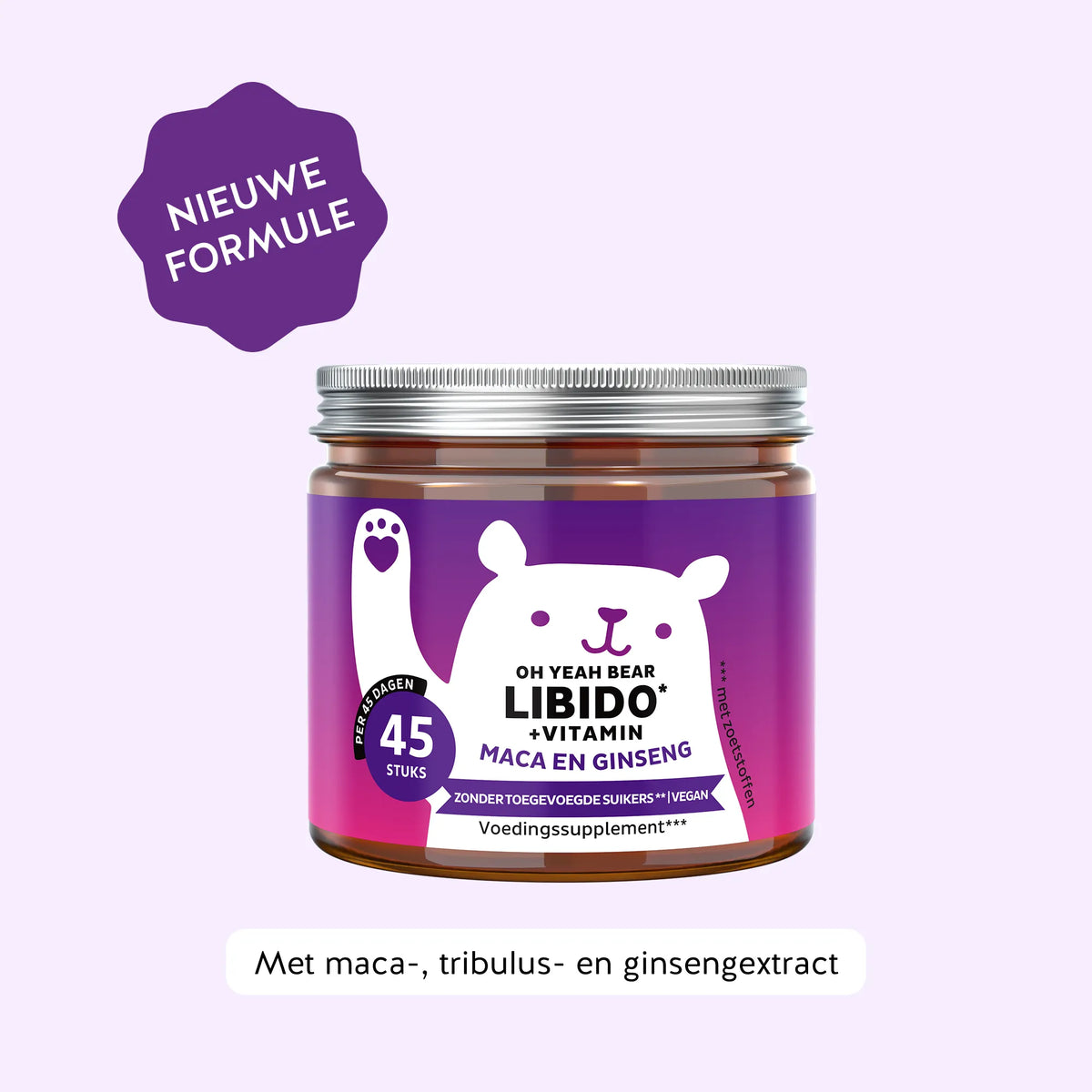 Bears with Benefits Oh Yeah Bear Libido – Vegan gummies met zink voor een normale vruchtbaarheid, nieuwe formule met ginsengextract, 45 gummies met sinaasappel-perziksmaak.