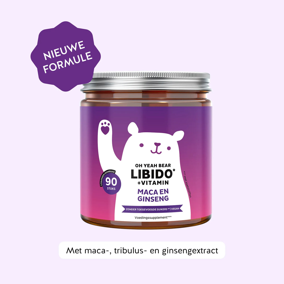 Bears with Benefits Oh Yeah Bear Libido – Vegan gummies met zink voor een normale vruchtbaarheid, nieuwe formule met ginsengextract, 90 gummies met sinaasappel-perziksmaak.