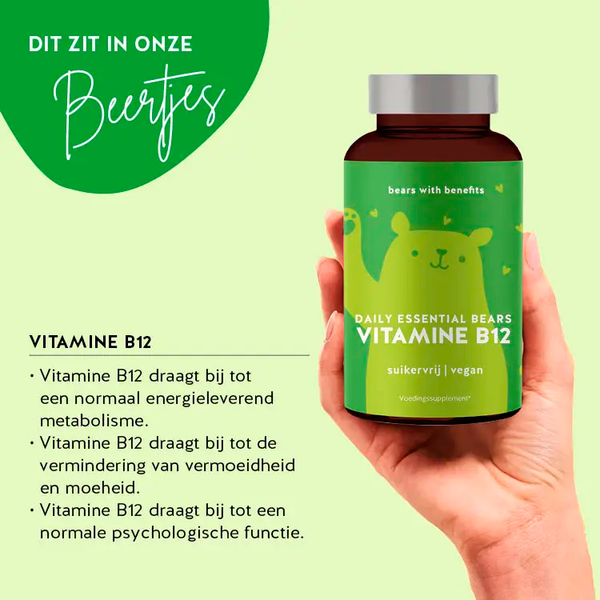 Deze afbeelding toont de ingrediënten van het product Daily Essential Bears with Vitamine B12 van Bears with Benefits.