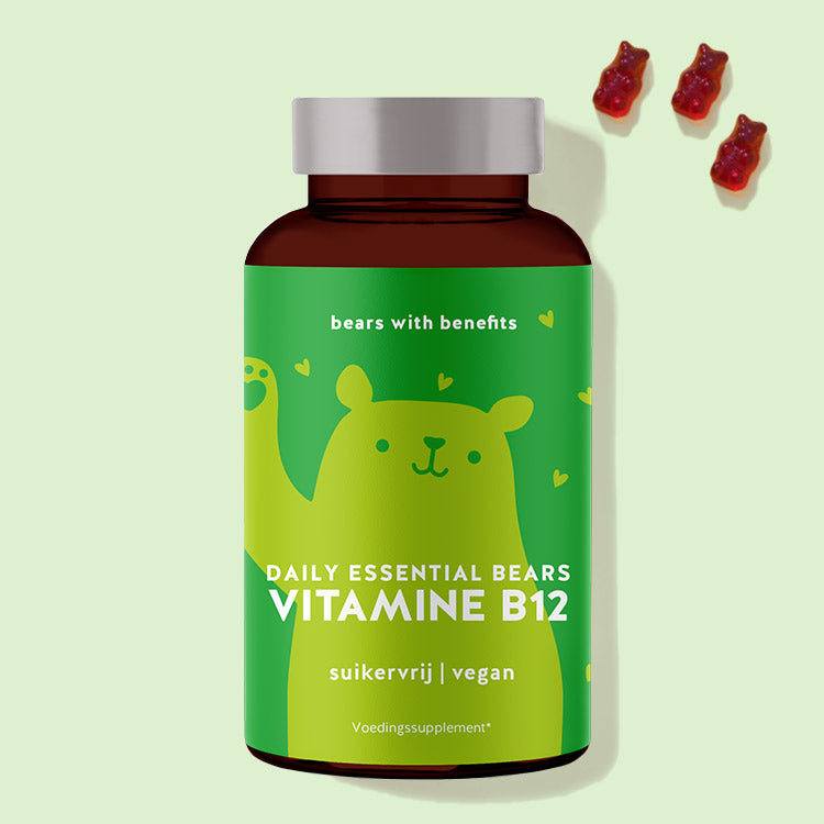 Deze foto toont een verpakking Daily Essentials Bears Vitamine B12 van Bears with Benefits.