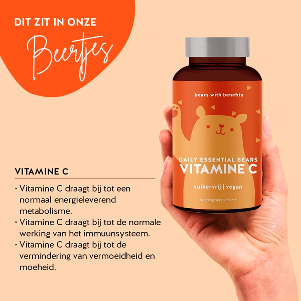 Deze afbeelding toont de ingrediënten van het product Daily Essential Bears with Vitamine C van Bears with Benefits.