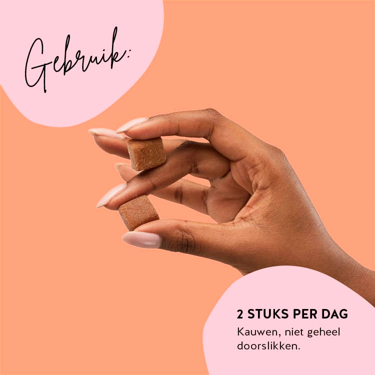 De aanbevolen dosering voor ons product: Beauty Bites voor je huid, haar en nagels. 2 stuks per dag.